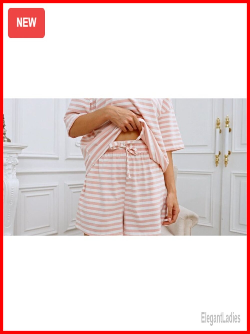 Cotton Blend Striped Pajama Shorts Set 2 Piece Lounge Outfits - Picture 5 of 7